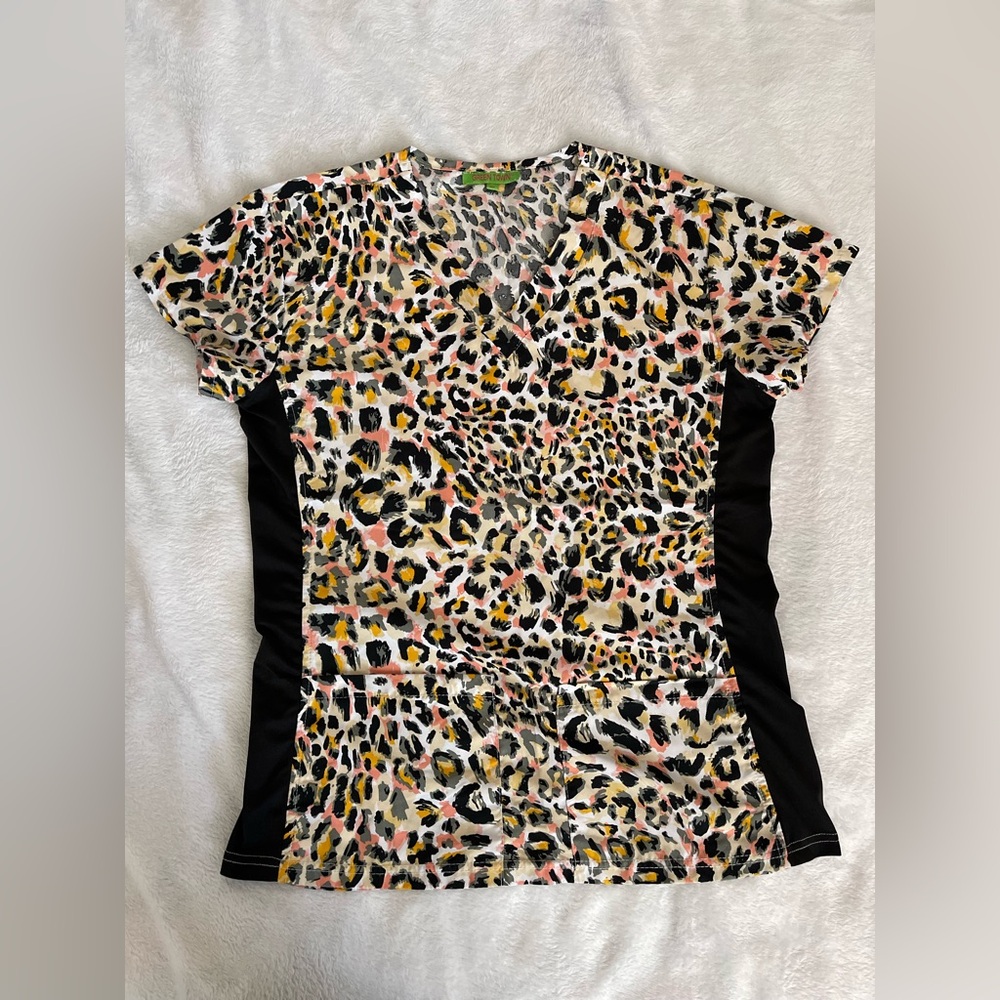 Leopard Print V-Neck Women's Scrub Top